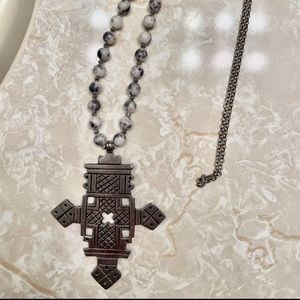 Long Handmade Ethiopian Cross Necklace (glass beads)
